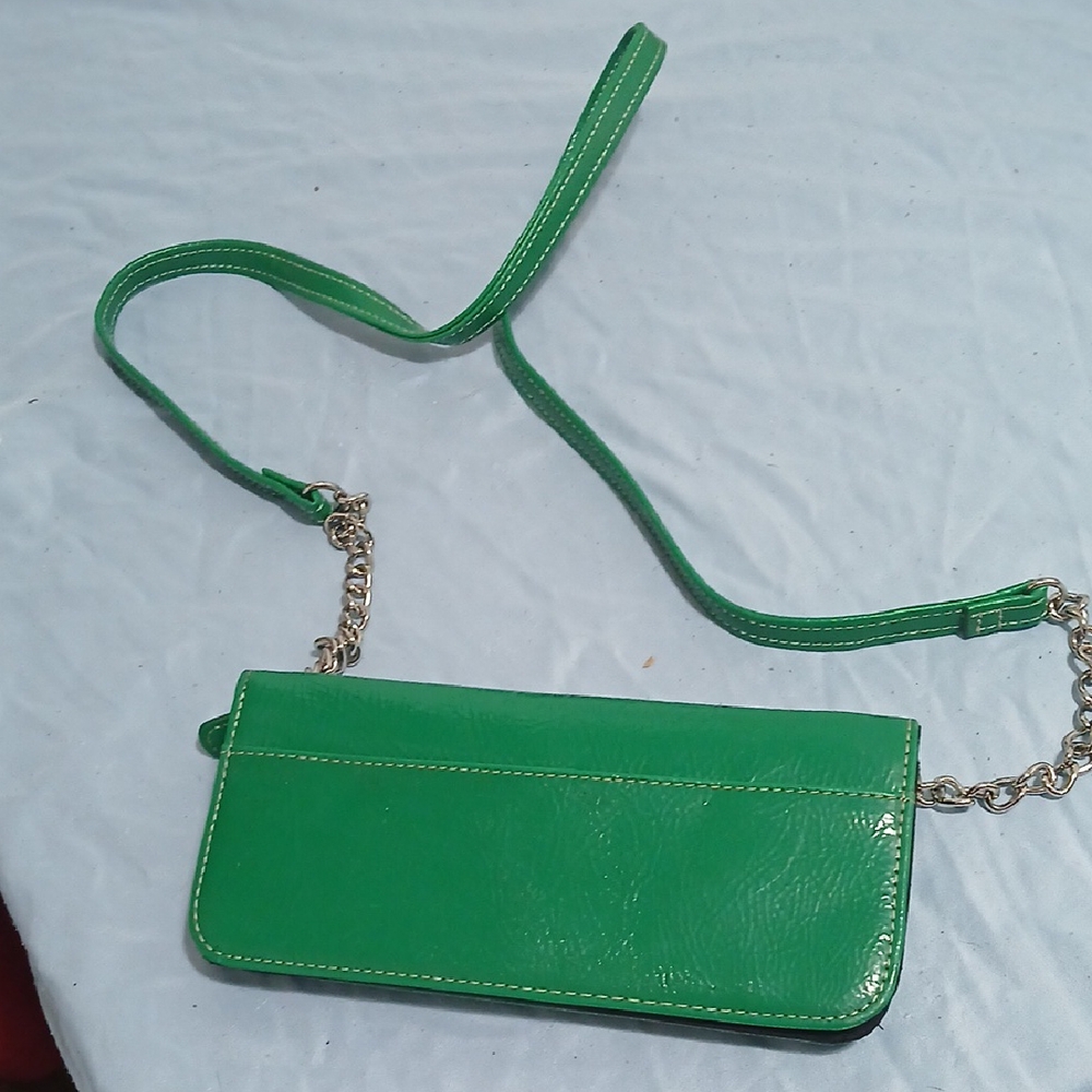 Vibrant Green Leather Clutch with Chain Strap